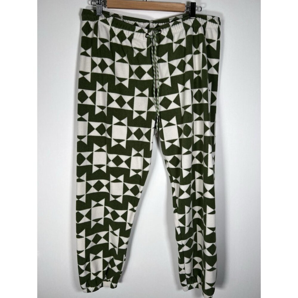 The Great Eddie Bauer green white geometric fleece drawstring sweatpants L camp